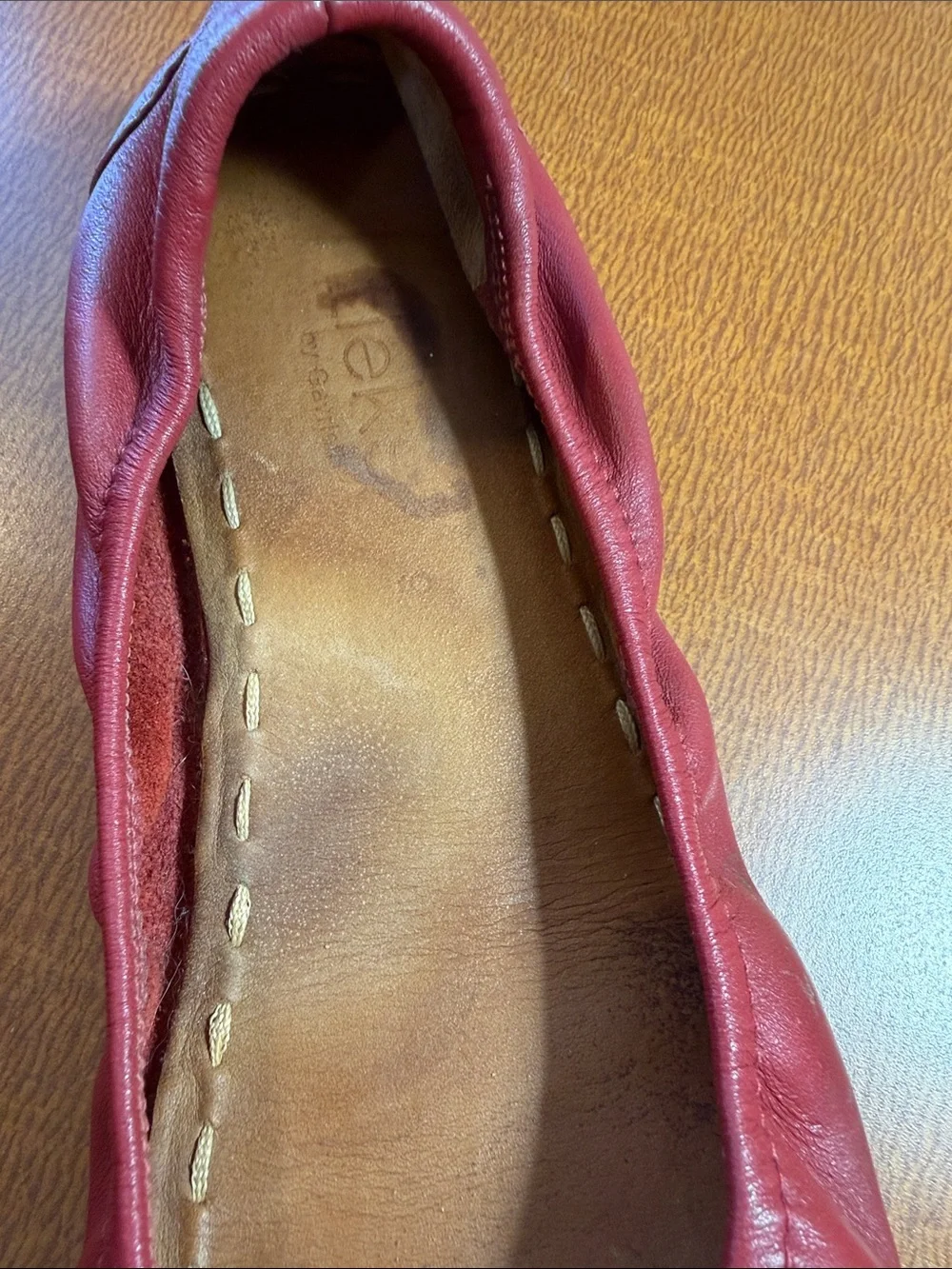 Tieks Red Leather Ballet Flats with Teal Heel Tab - Women